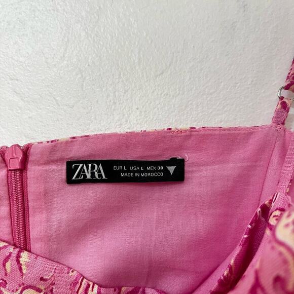 ZARA Floral Faux Wrap Mini Slip Dress Size L Pink Multicolor Barbie Coquette - Picture 10 of 11